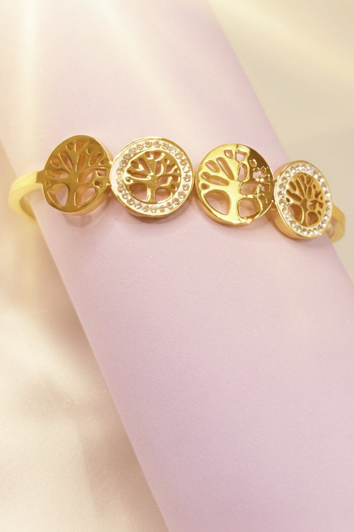 18k Gold Plated Sacred Tree of Life Multi-Medallion Bangle Bracelet