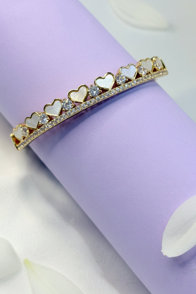 18k Gold Plated Heart Tiara Multi-Stone Bangle Bracelet