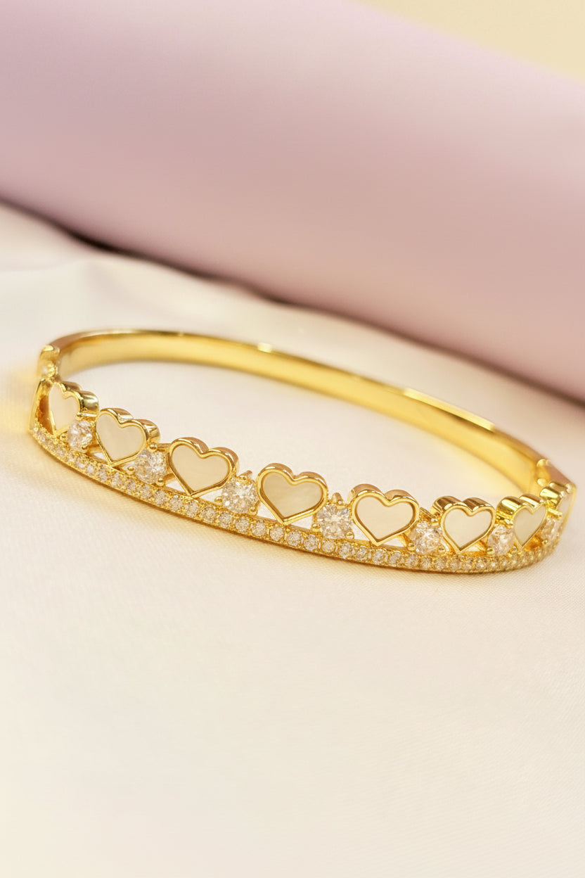 18k Gold Plated Heart Tiara Multi-Stone Bangle Bracelet