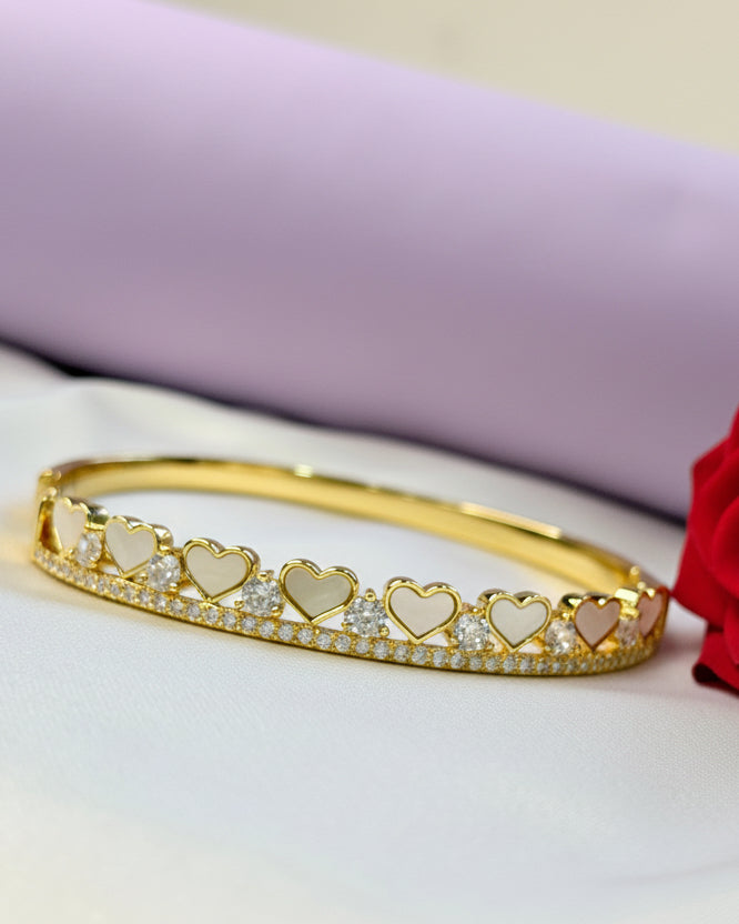 18k Gold Plated Heart Tiara Multi-Stone Bangle Bracelet