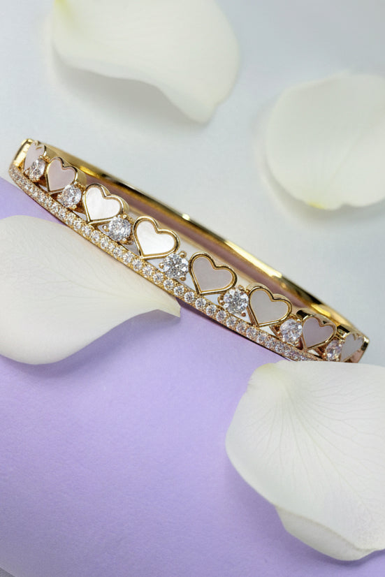18k Gold Plated Heart Tiara Multi-Stone Bangle Bracelet