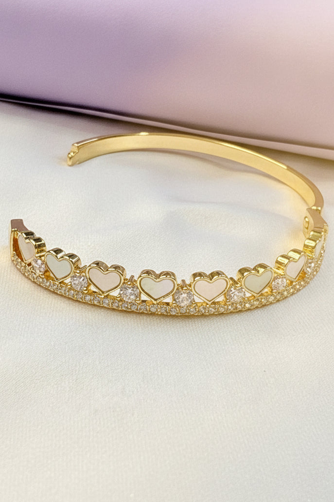 18k Gold Plated Heart Tiara Multi-Stone Bangle Bracelet