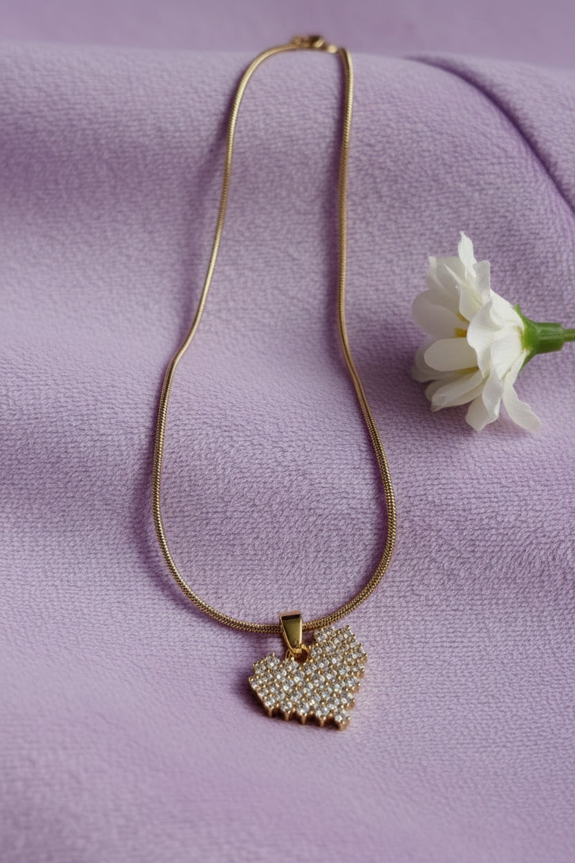 Shimmering Pixel Heart Anti-Tarnish Necklace