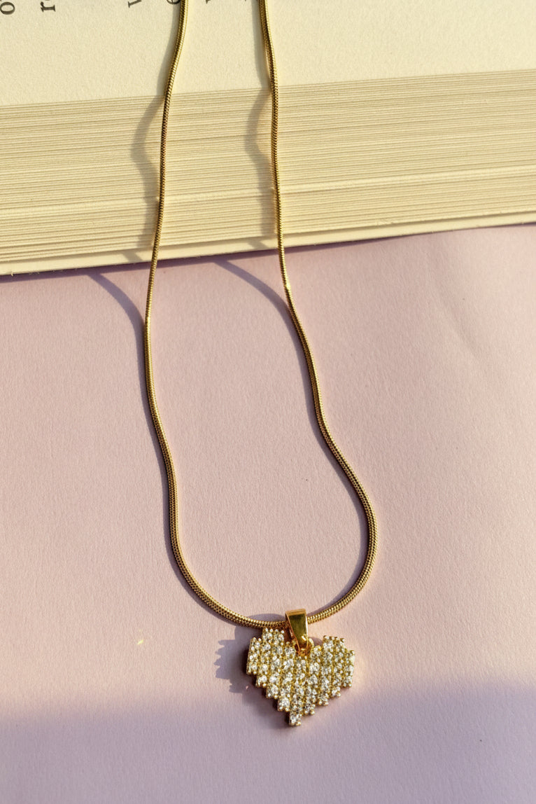 Shimmering Pixel Heart Anti-Tarnish Necklace