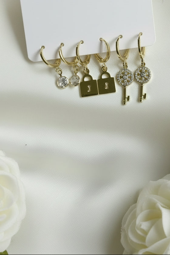 Charm Huggie Earring Set 18k gold plated