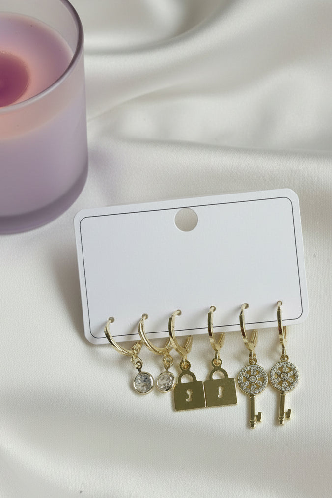 Charm Huggie Earring Set 18k gold plated