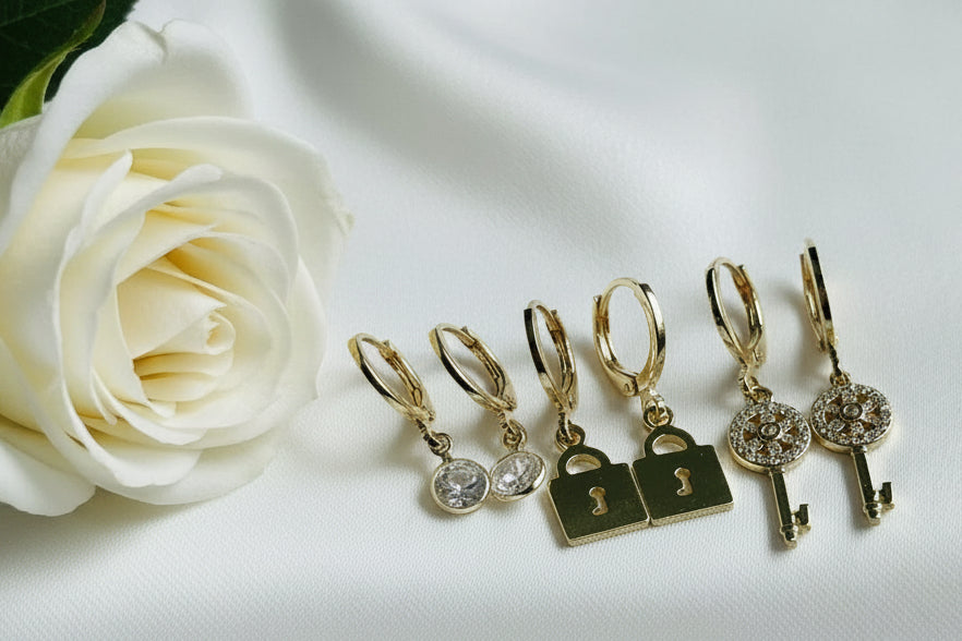 Charm Huggie Earring Set 18k gold plated