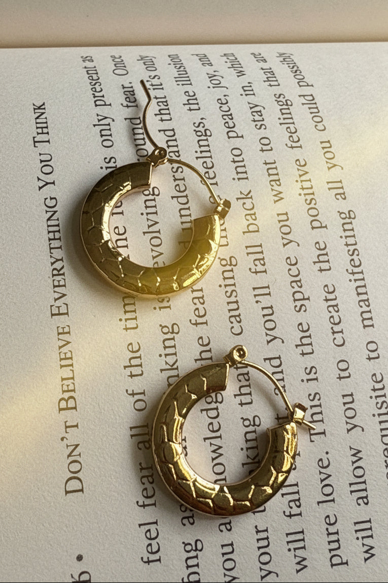 Textured Golden Hoop Anti-Tarnish Earrings