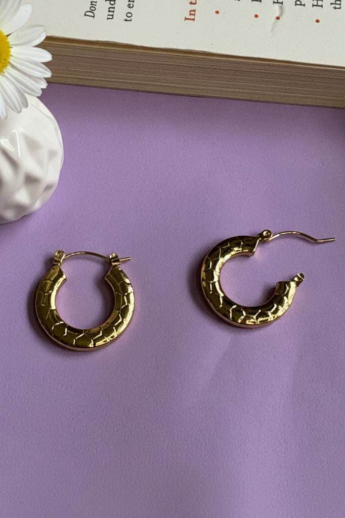 Textured Golden Hoop Anti-Tarnish Earrings