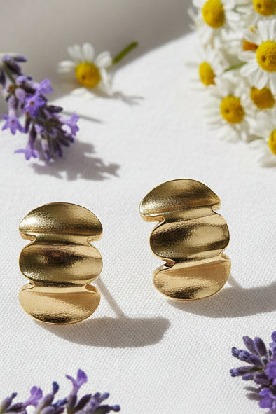 Triple-Tiered Wave Anti-Tarnish Studs