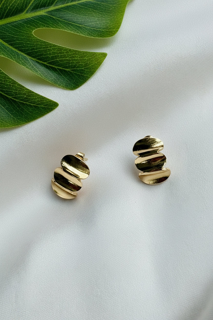 Triple-Tiered Wave Anti-Tarnish Studs