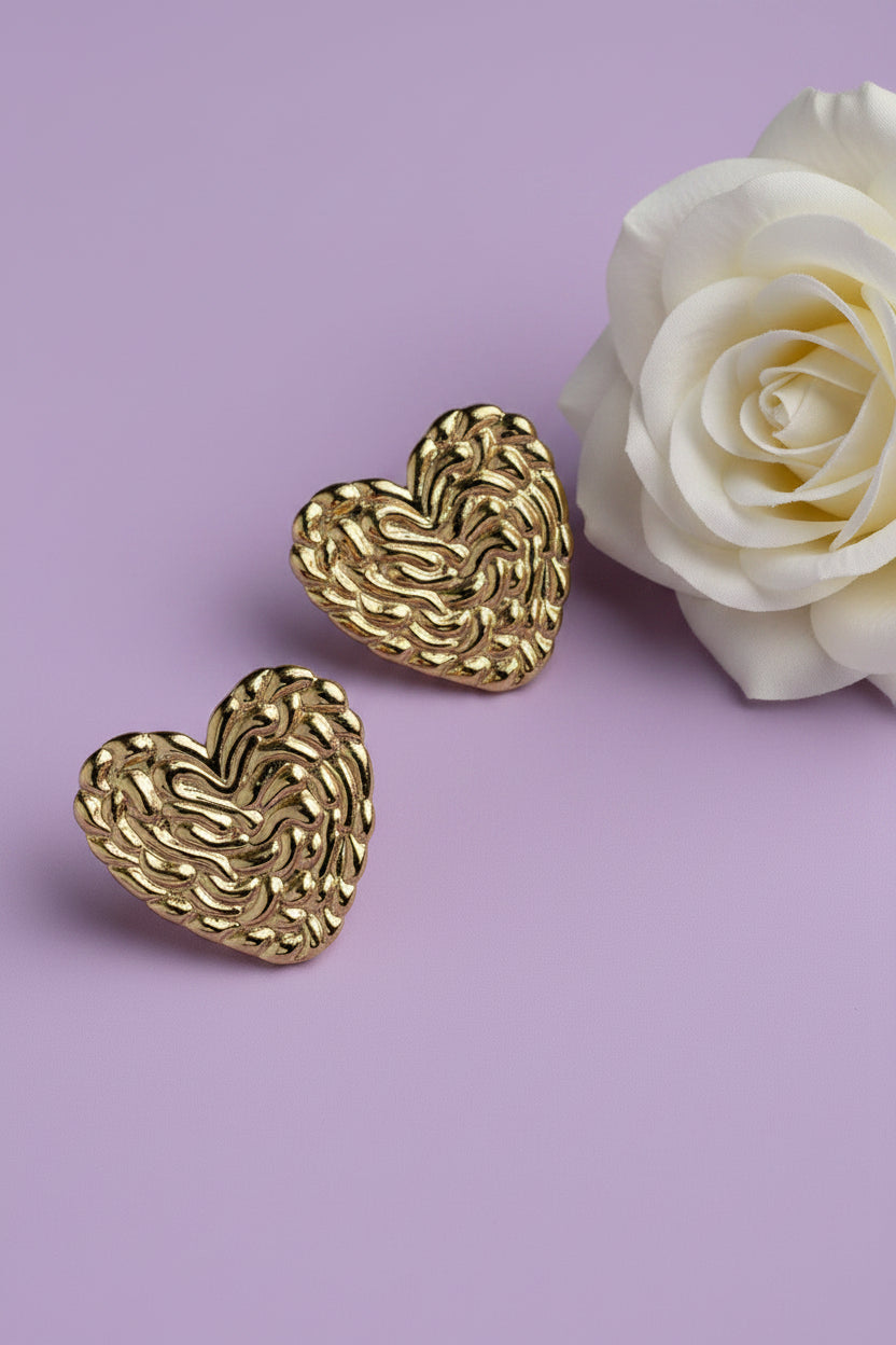 Intricate Rope-Textured Anti-Tarnish Heart Earring