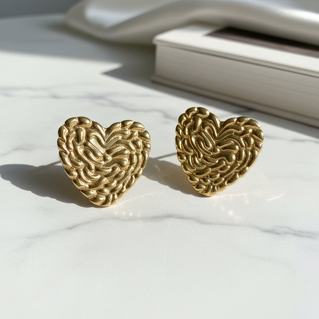 Intricate Rope-Textured Anti-Tarnish Heart Earring