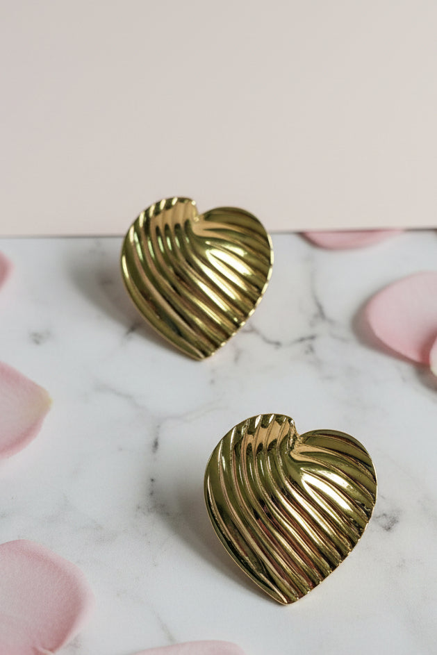 Ribbed Heart Anti-Tarnish Statement Studs